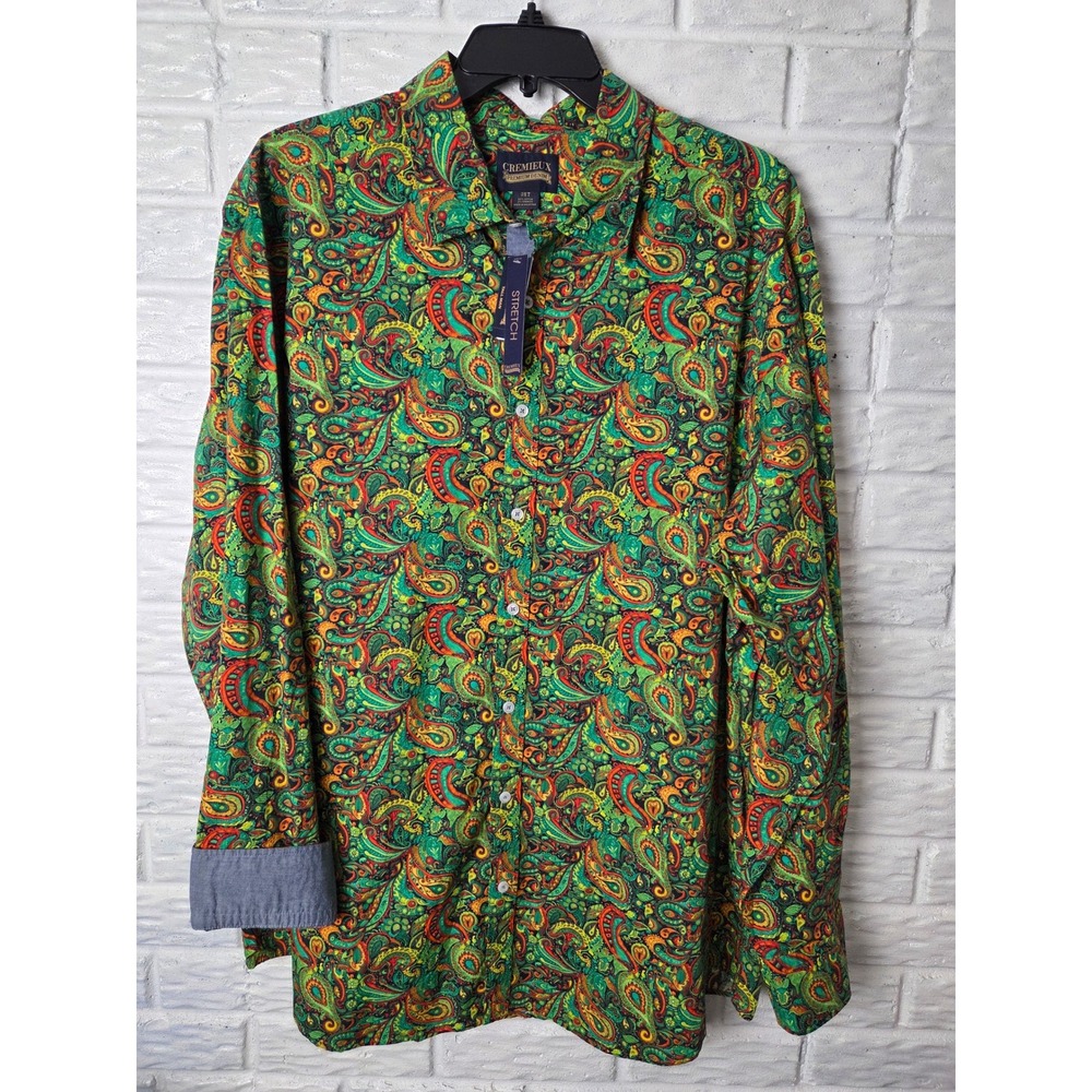 Men's size 3XT CREMIEUX Premium Denim shirt Paisley Flip Cuff Button up NWT Bold